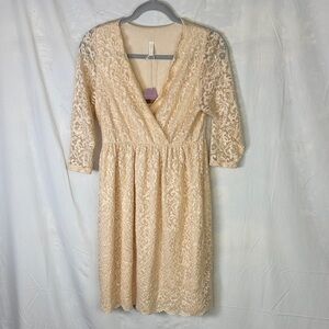Pinkblush Cream Lace Long Sleeve Dress